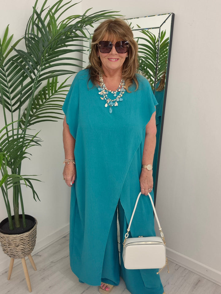 Sassi Crossover Longline Tunic & Wide Leg Pants Co-ord Set - (choose your Colour) - CURVY