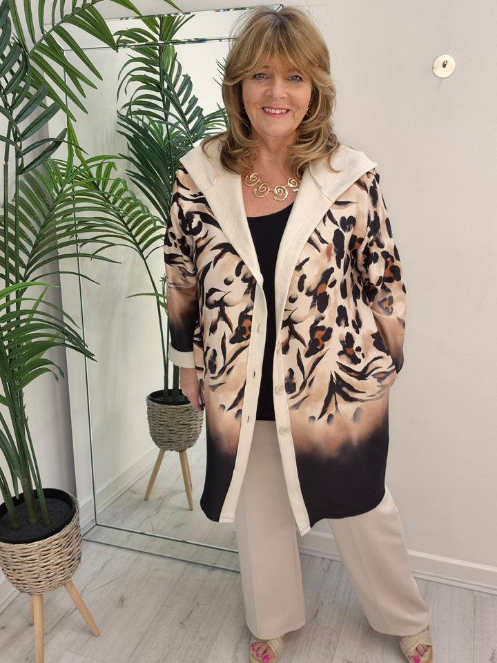 Zena Leopard Print Hoodie Cardigan - (choose your Colour) - Loose Fit