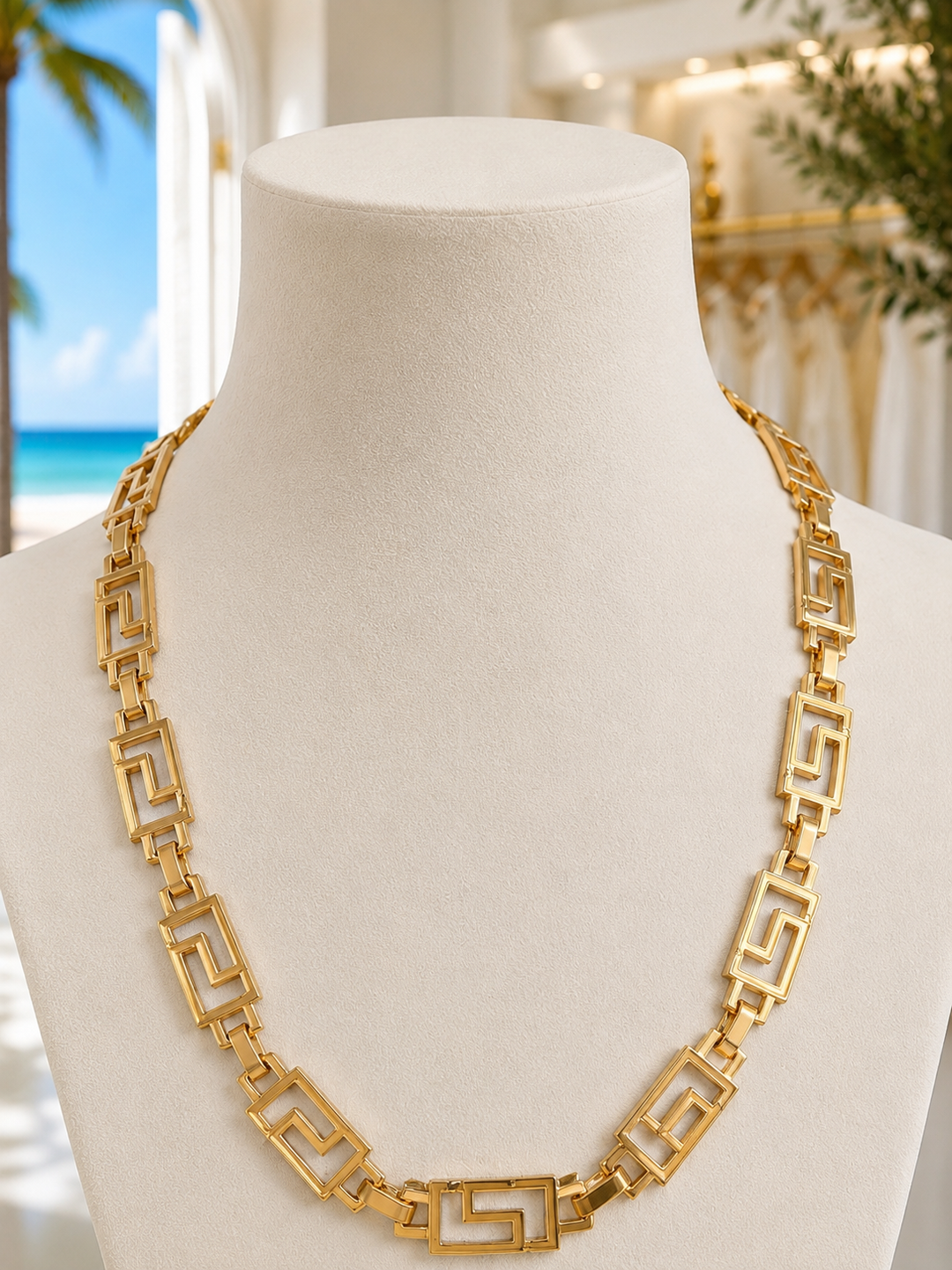 Greek Key of Life Necklace - Gold Tone (with extender chain)