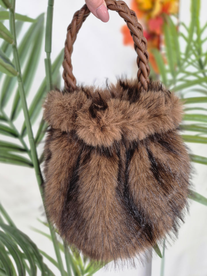 Oslo Faux Fur Bucket Bag - Chocolate
