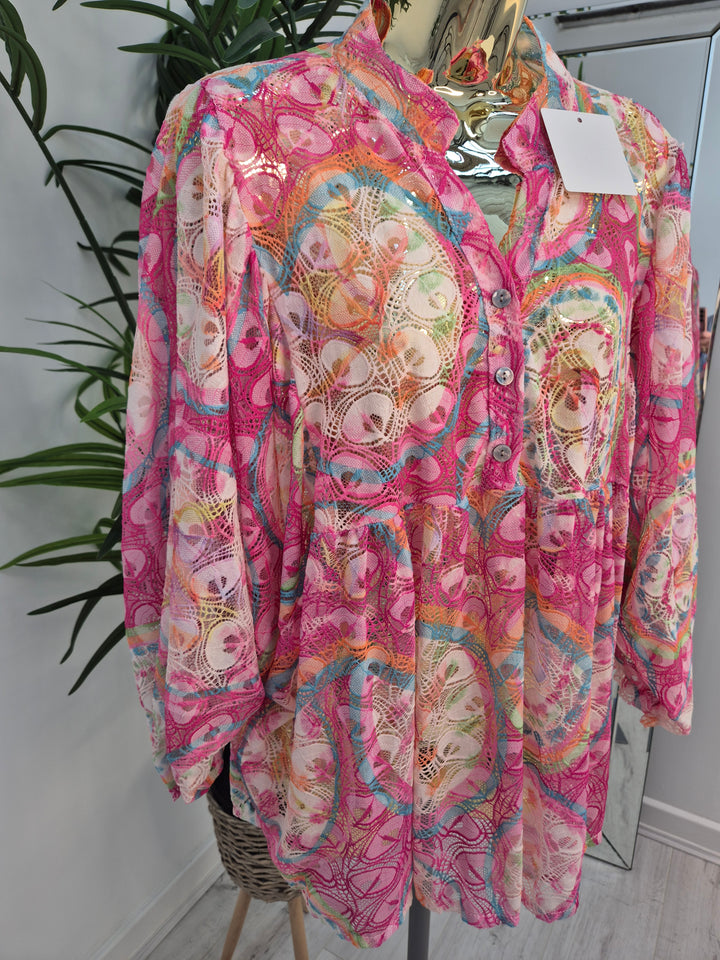 Gardenia Floral Lace Top - Hot Pink (Oversized, fitting from Size 14 up to Size 20)