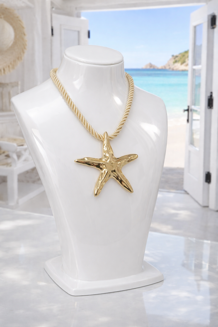 Starfish Necklace & Earrings Set (Gold Tone) - Shiny Gold
