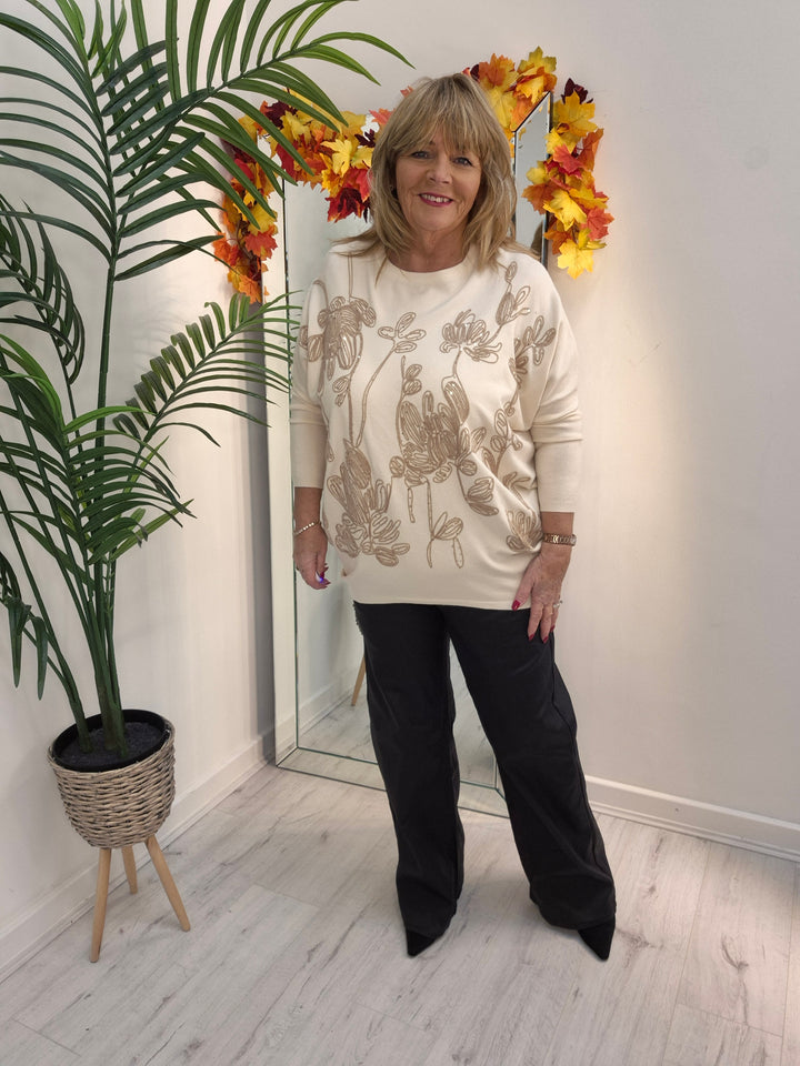 Eva Embroidered Sparkle Jumper - Cream (fitting from Size 14 up to Size 18/20)