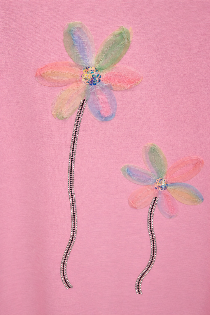 Daisy Crystal Tee Shirt  - Pink (One Size/Curvy, fits Size 12/14 to 16/18)