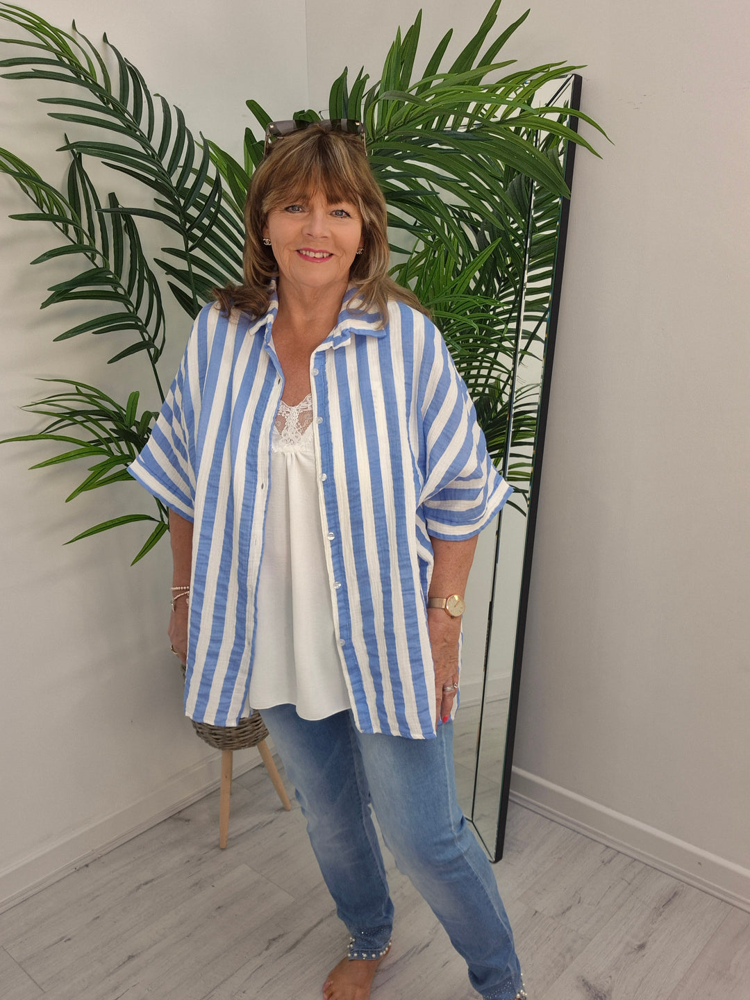 Candy Striped Shirt - Blue/White (Oversized)