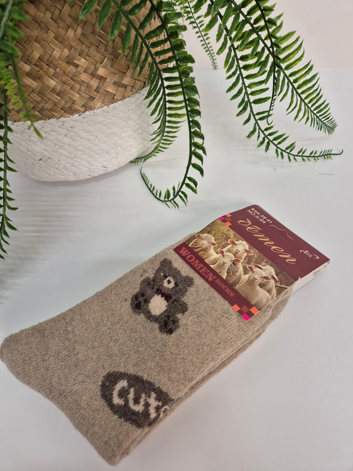 Cosy Soft Socks - Cute Teddy Bear - Mocha