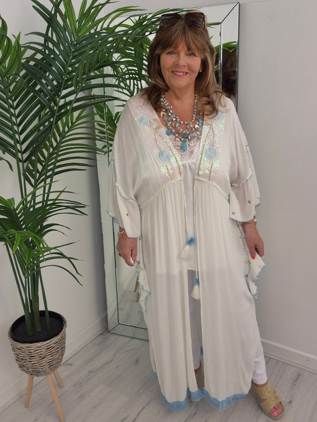Sunshine Kimono - White/Blue/Gold