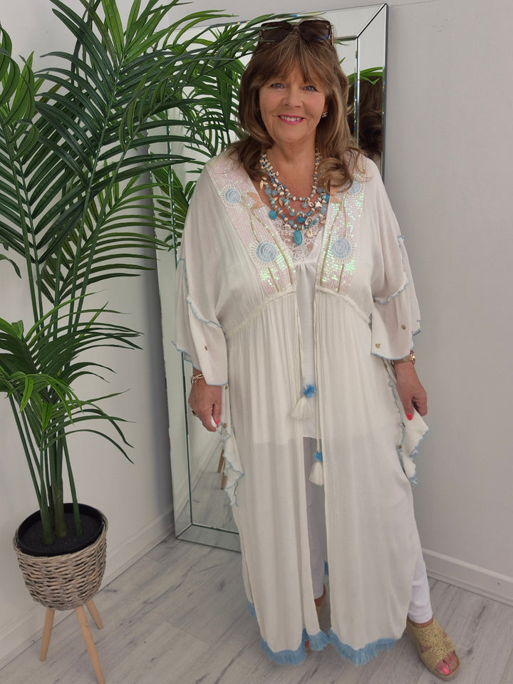 Sunshine Kimono - White/Blue/Gold