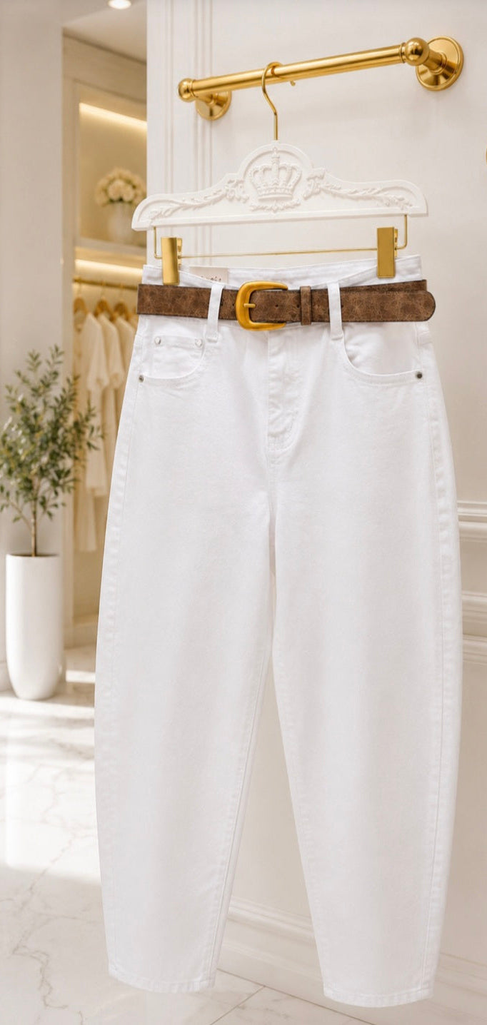 Zara Barrel Leg Jeans with Belt (G Smack) - (choose your Size) - White