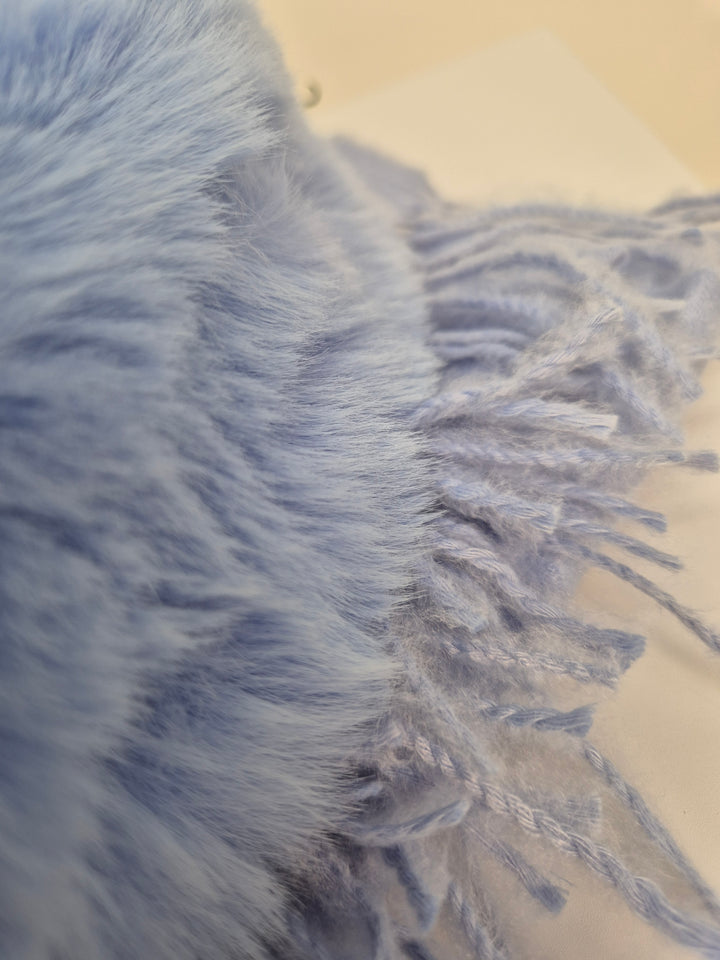 Oslo Faux Fur Pom Pom Cable Hat & Soft Feel Brushed Tassel Scarf Bundle - Powder Blue