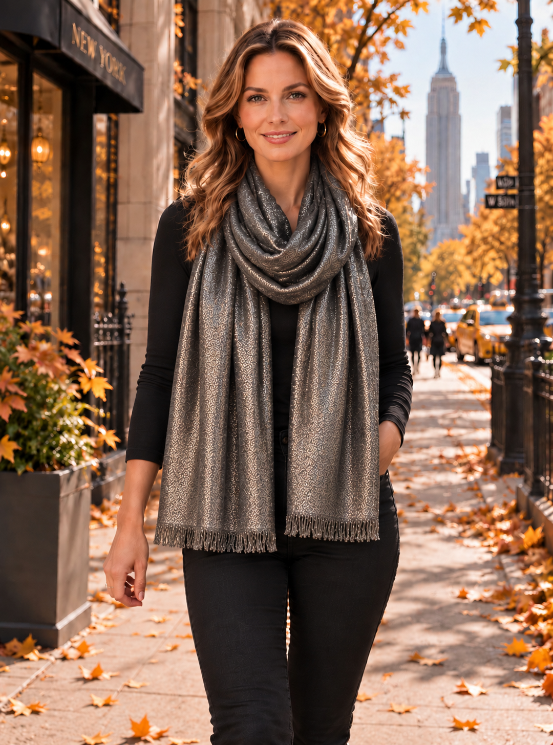 Oversized Metallic Scarf - Khaki