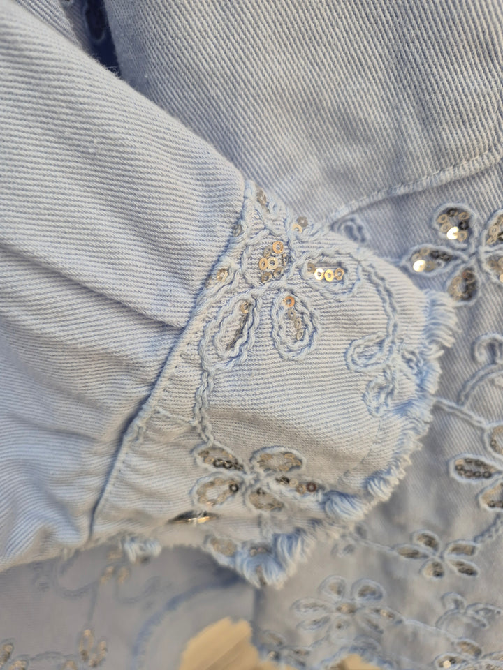 Dana Floral Sparkly Denim Shacket - Powder Blue (One Size/Curvy, fitting from Size 10/12 up to Size 18)