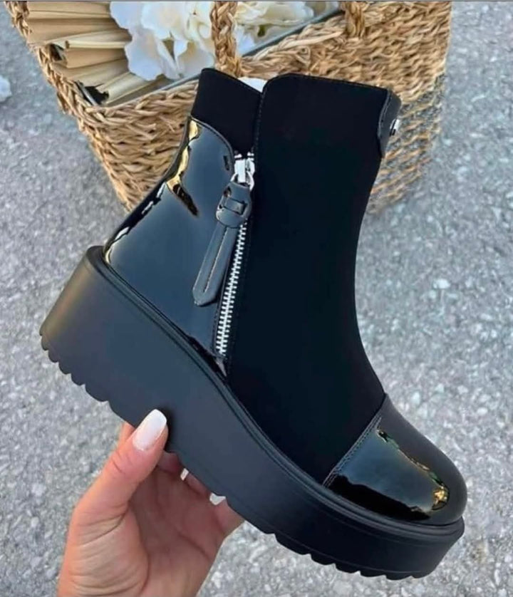 Chrissy Chunky Flatform Ankle Boots - Black (choose your Size)
