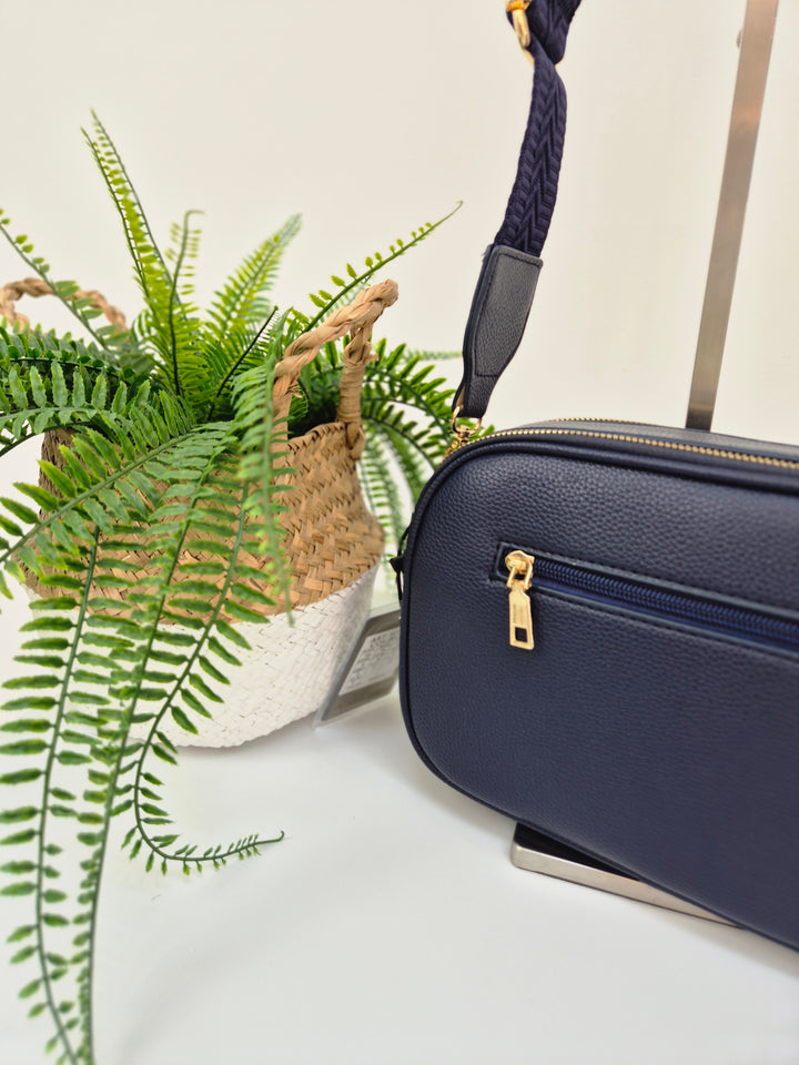 Diamond Quilted Bag - Navy (Gold Tone)