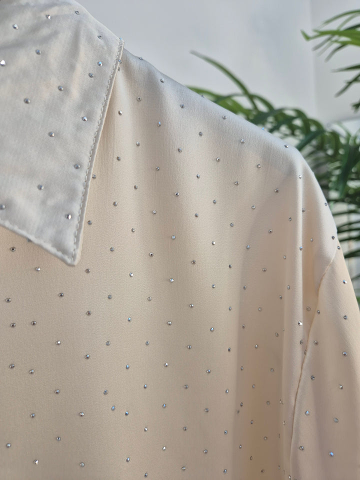 Candice Diamante Sparkly Blouse - Cream (One Size/Curvy, fitting from Size 14/16 up to Size 18)