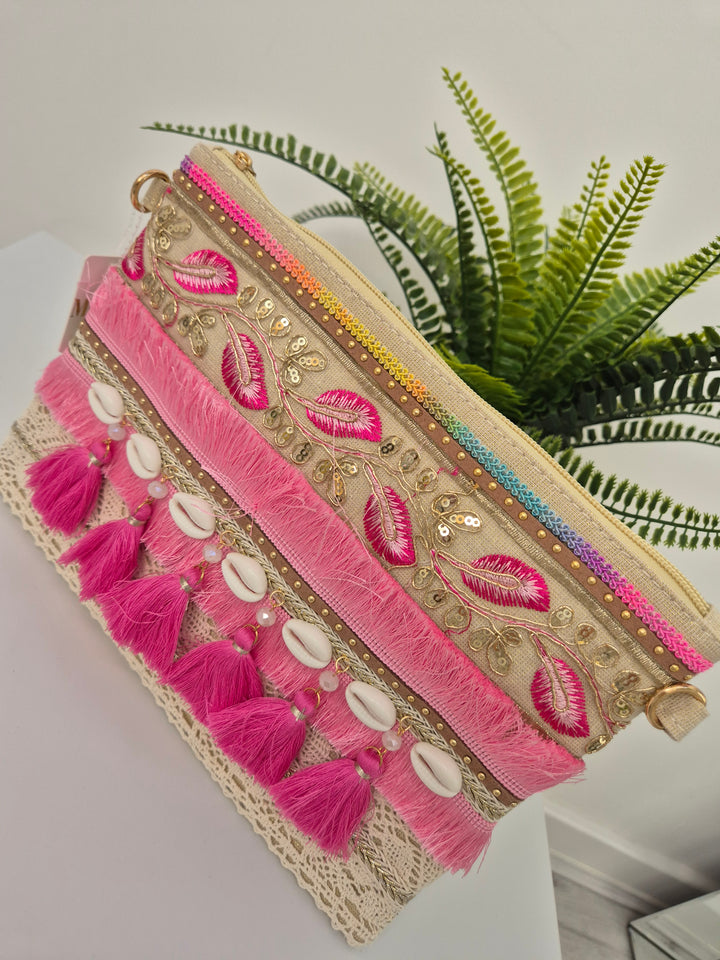 Seashells with Tassels Clutch Bag - Pink
