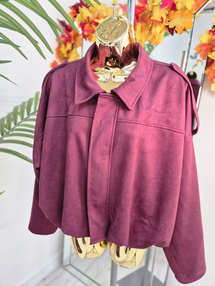 Sam Suedette Biker Jacket (Loose Fit, fits from Size 10/12 up to Size 16) - Wine