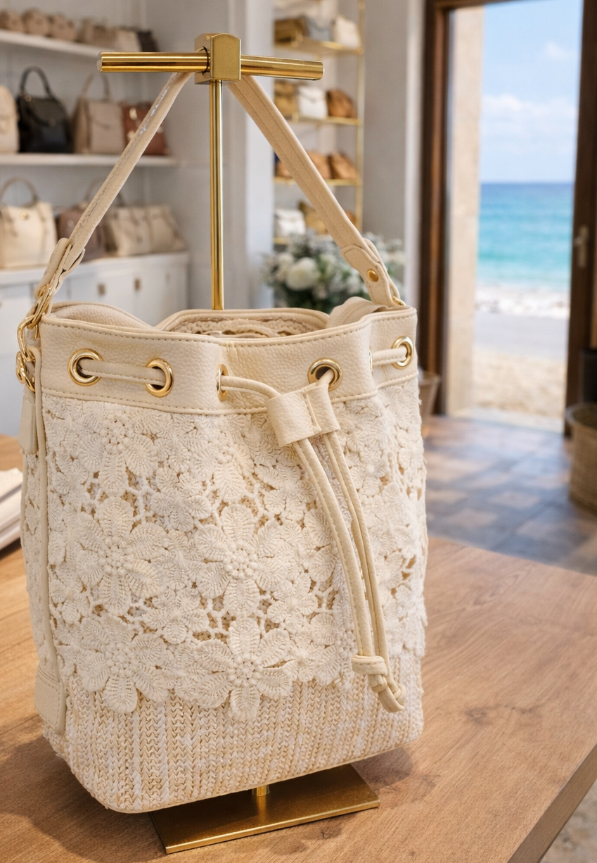 Lace Bucket Bag - Cream
