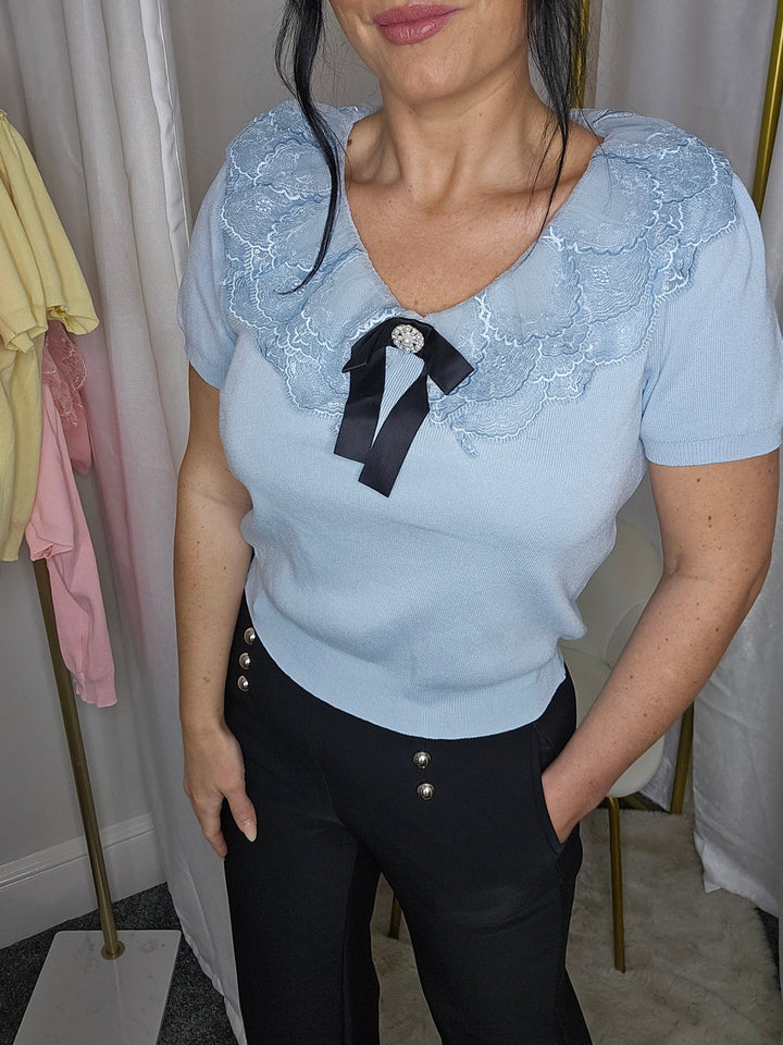 Coco Lace Collar Jumper (Petite/One Size - fitting from Size 8 to Size 14) - Powder Blue