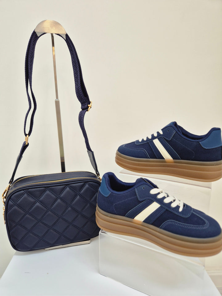 Diamond Quilted Bag - Navy (Gold Tone)