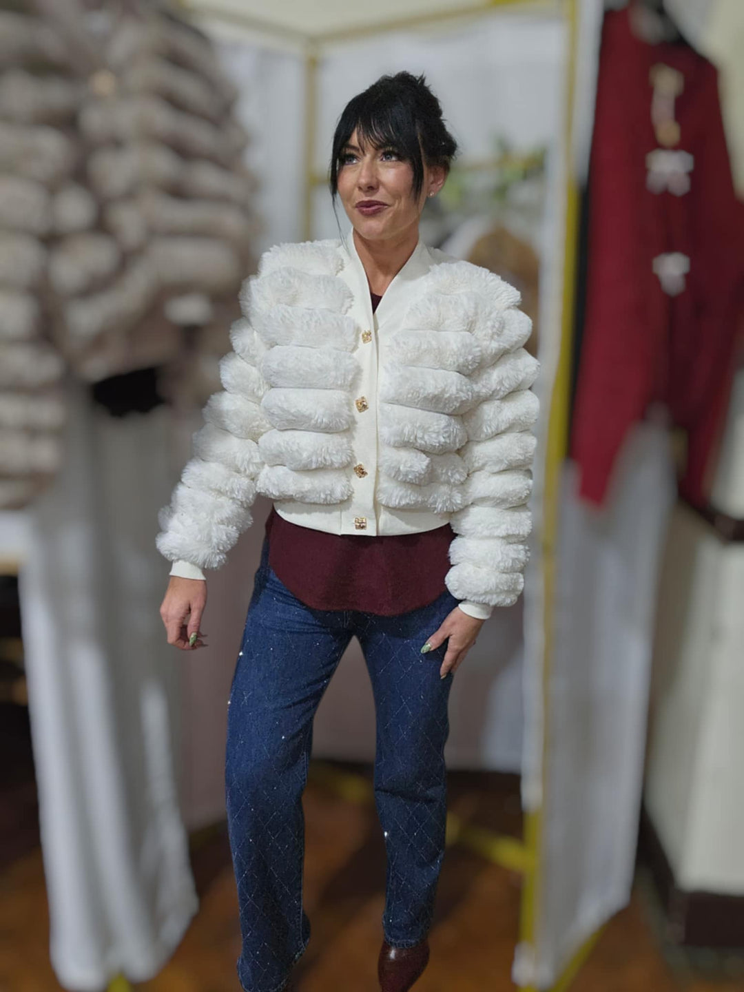 Oslo Faux Fur Cardigan (choose your Size) - Winter White