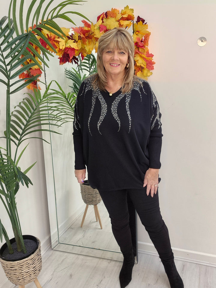 Sasha Sparkle Oversized Jumper - Black (fitting from Size 14 up to Size 20)