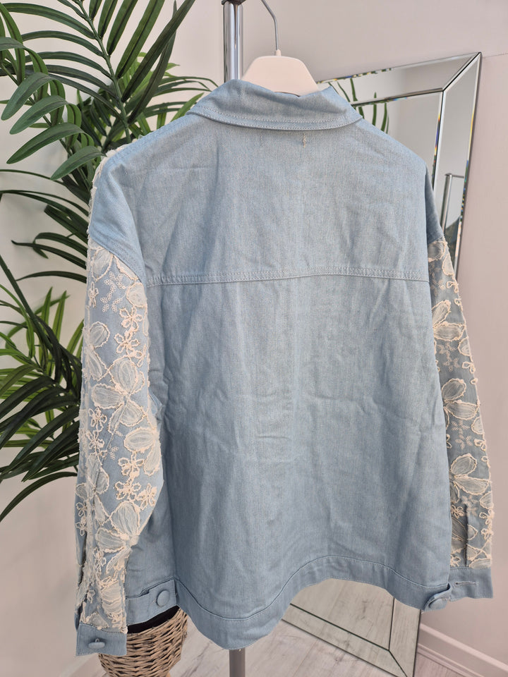 Darcy Denim Jacket - Applique Florals/Gold Metallic (One Size/Curvy, fitting from Size 14 up to 18)