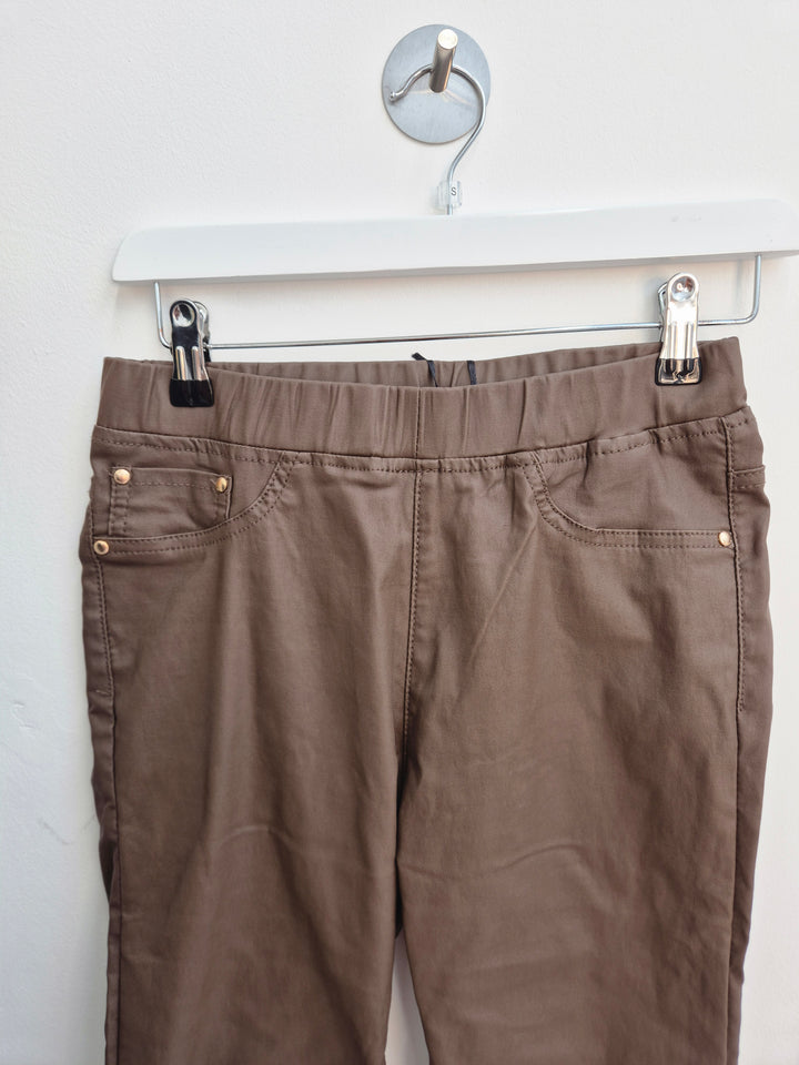 Emma Pull On PU Coated Jeans - Chocolate (choose your Size)