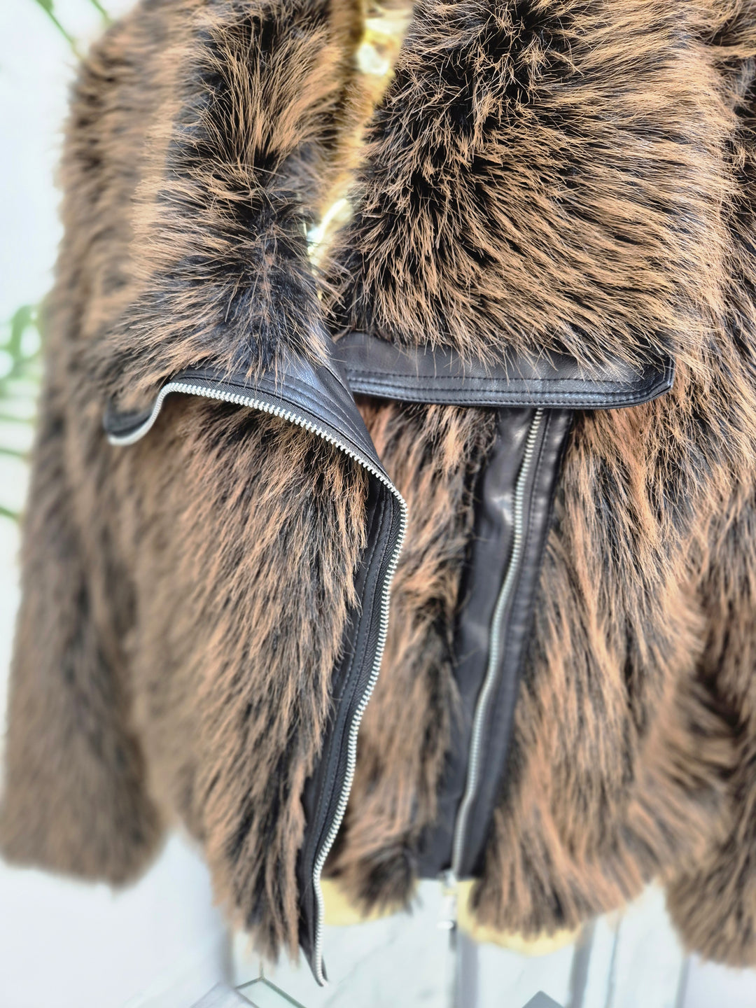 Oslo Faux Fur Jacket with Shawl Collar & Zip (One Size - fits from 10 up to Size 16) - Chocolate