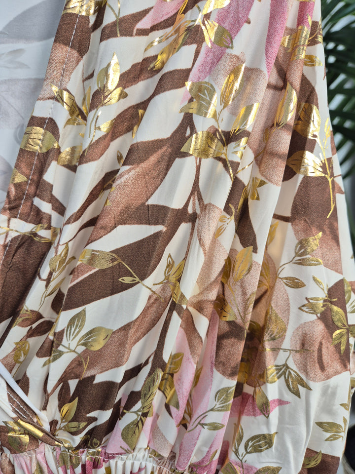 Vienna Magic Dress with Metallic Gold Foil - Mocha - One Size/Curvy (fits from Size 12 up to Size 18/20)