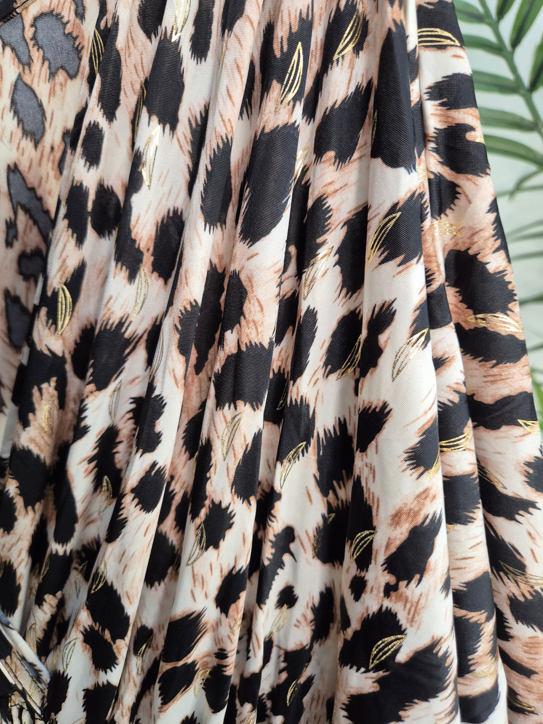 Leona Leopard Magic Dress with Metallic Gold Foil - Nude Leopard - One Size/Curvy (fits from Size 12 up to Size 18/20)