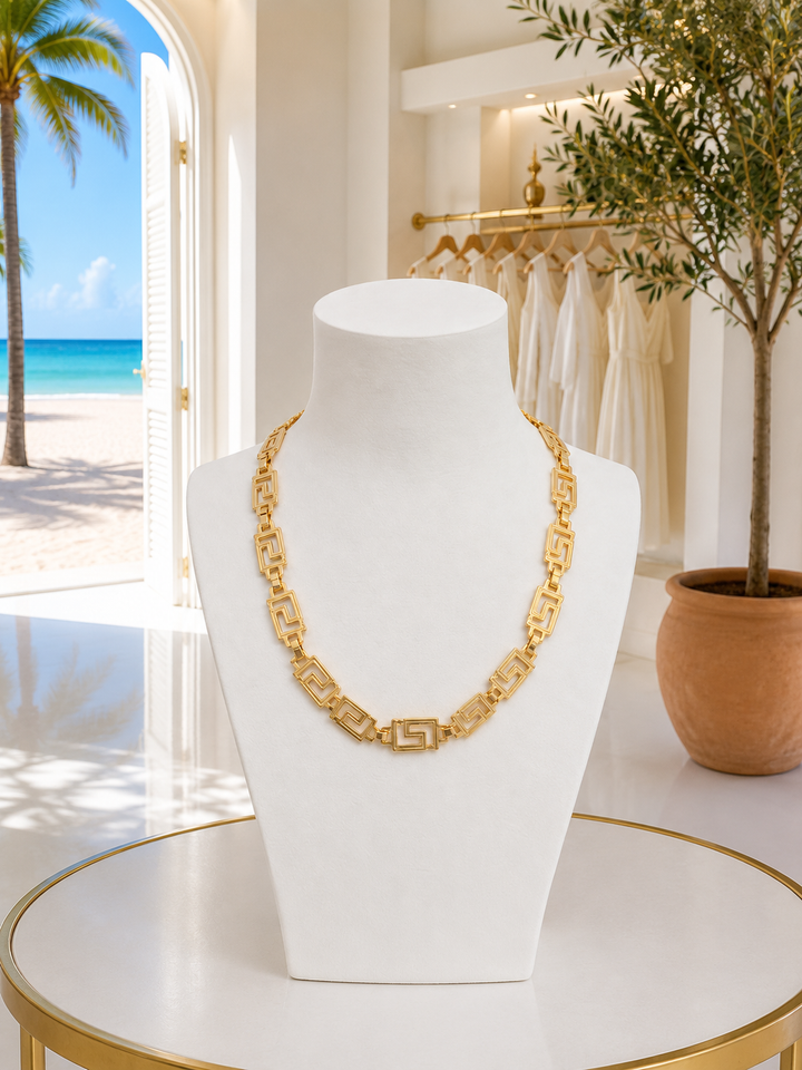 Greek Key of Life Necklace - Gold Tone (with extender chain)