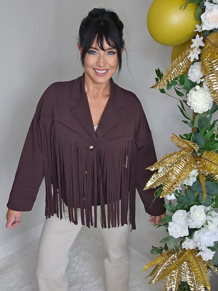 Texas Fringed Jacket  - (One Size fits from Size 12/14 to Size 18) - Chocolate