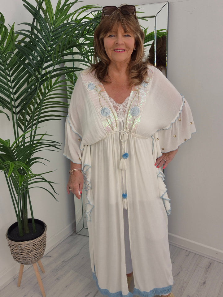 Sunshine Kimono - White/Blue/Gold