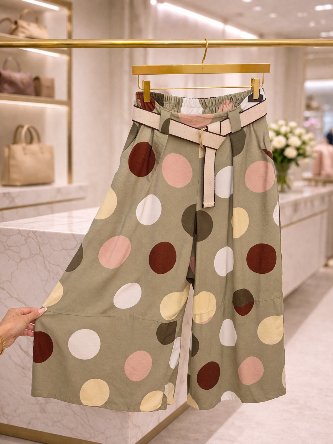 Dotty Culottes & Top Co-ord Set (2 Pieces) - (One Size, fits up to Size 16) - Khaki/Multi