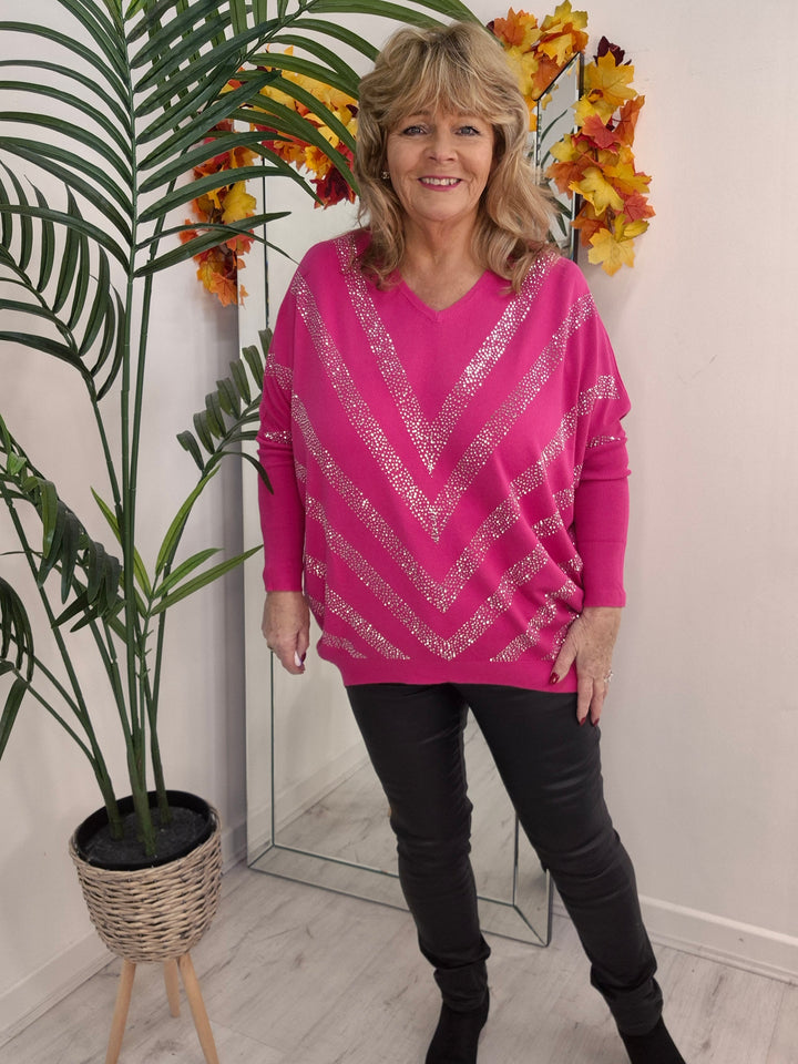 Verity Sparkly Oversized Jumper with V Neck (choose your Colour) (One Size/Curvy, fits from Size 12/14 up to Size 18)