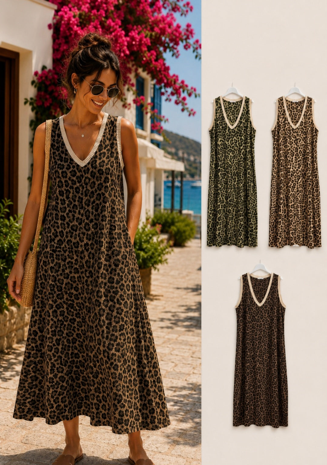 Carla Leopard Shimmer Dress - Gold Metallic - (choose your Colour) - (One Size, fits from Size 10 up to Size 16)