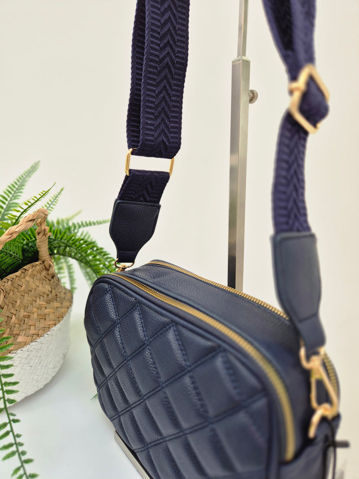 Diamond Quilted Bag - Navy (Gold Tone)
