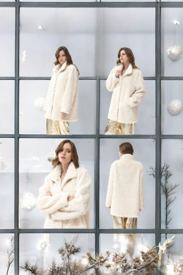Oslo Faux Fur Collar Coat - Cream (choose your Size)