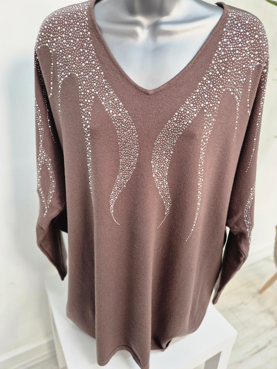 Sasha Sparkle Oversized Jumper - Chocolate (fitting from Size 14 up to Size 20)