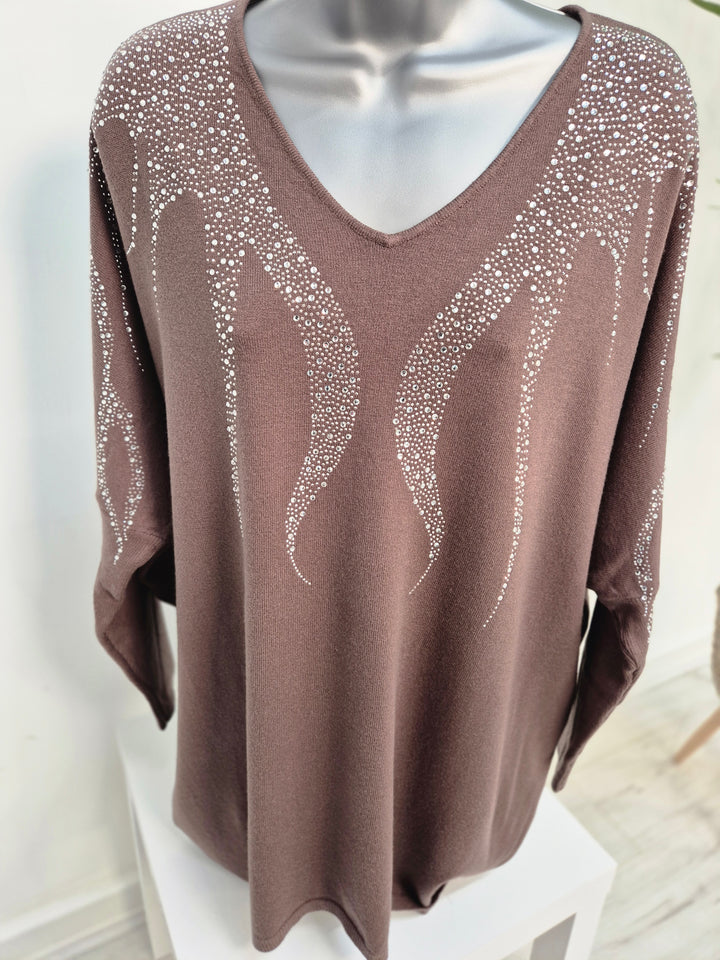 Sasha Sparkle Oversized Jumper - Chocolate (fitting from Size 14 up to Size 20)