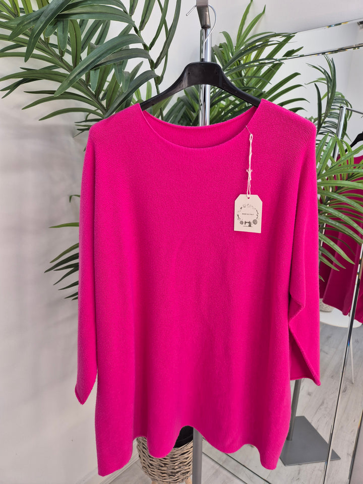 Super Soft Knit Jumper - Hot Pink (One Size/Curvy fits from Size 14 up to Size 18/20)