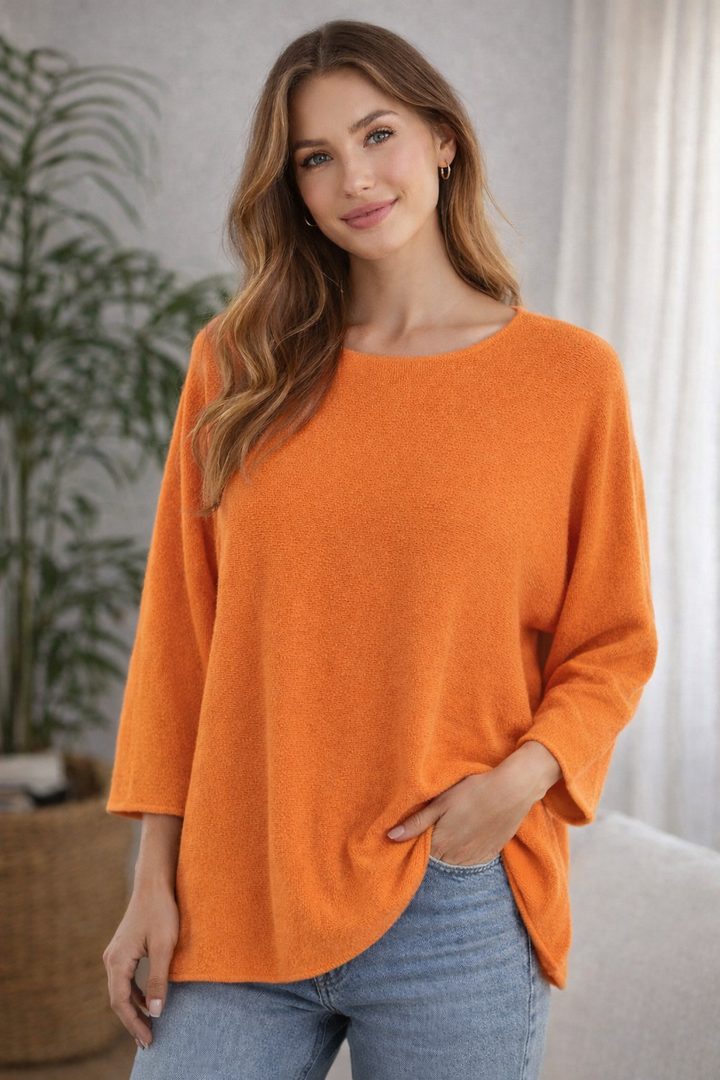 Super Soft Knit Jumper - Orange Sorbet  (One Size/Curvy fits from Size 14 up to Size 18/20)