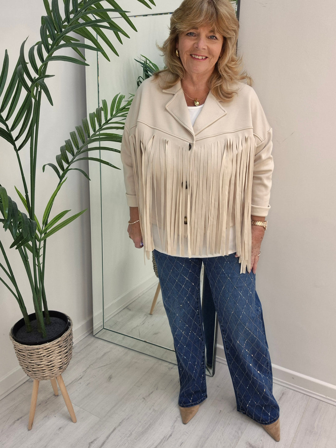 Texas Fringed Jacket  - (One Size fits from Size 12/14 to Size 18) - Beige