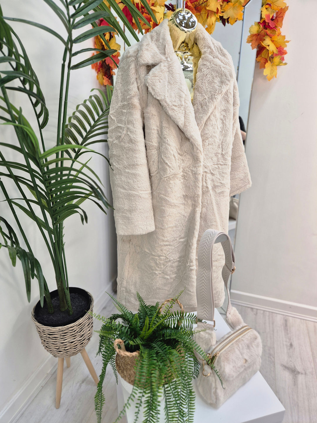 Oslo Faux Fur Longline Coat - Cream (choose your Size)