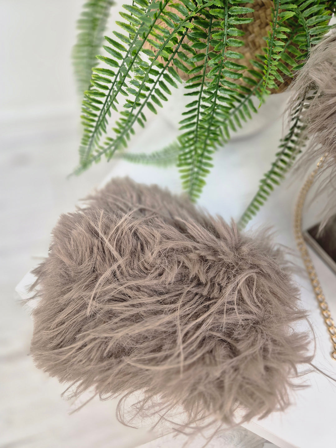 Oslo Faux Fur Shaggy Fingerless Gloves/Cuffs - Mocha