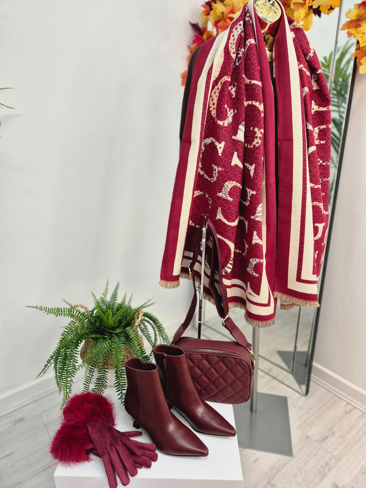 Gina Oversized Fringed Scarf - Wine