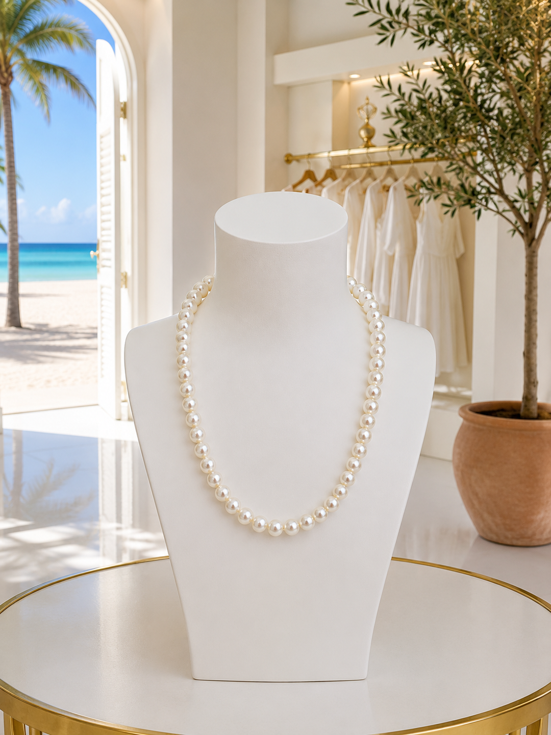 Pearl Necklace with Magnetic Clasp - Gold Tone