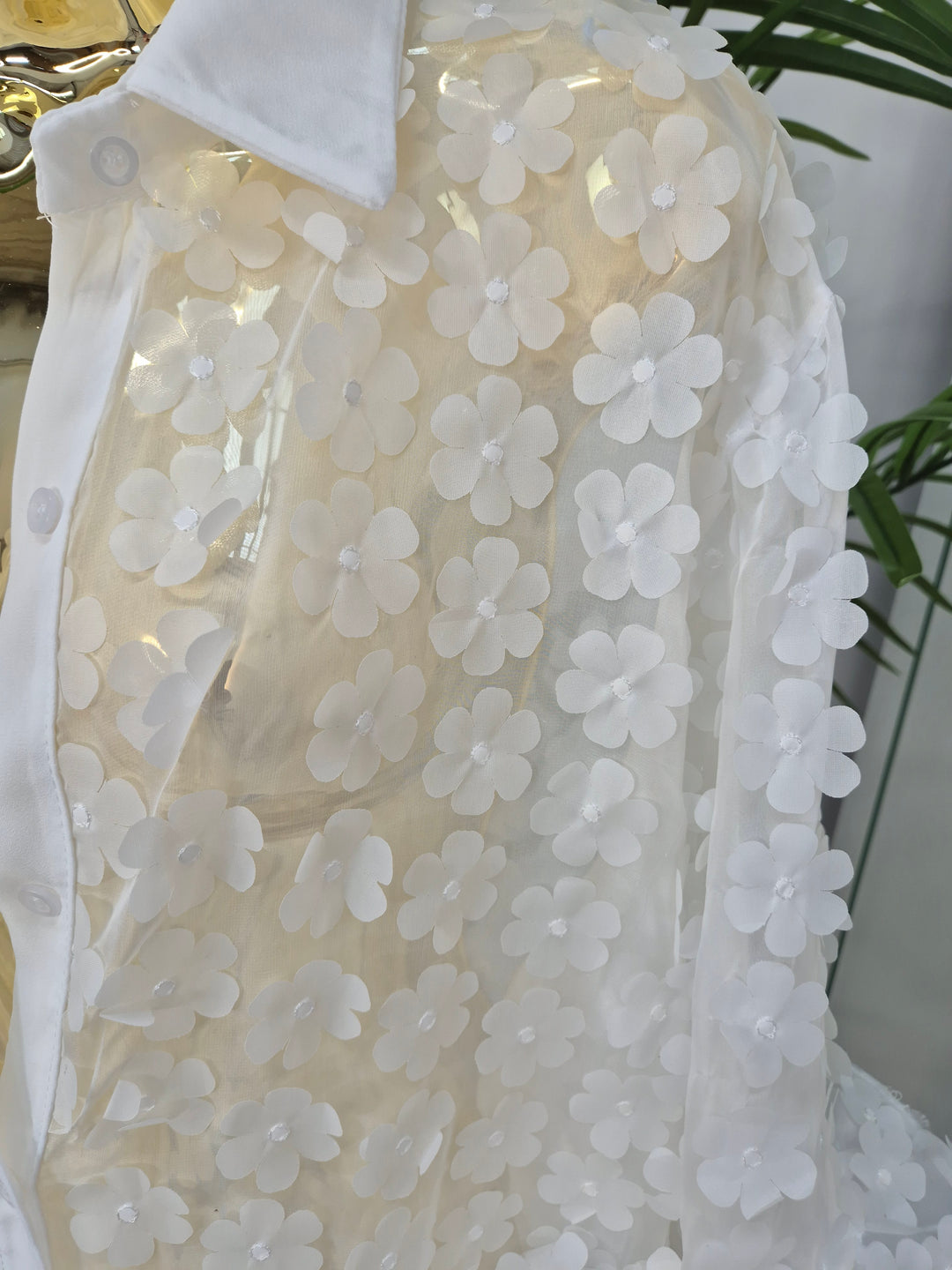 Alba Daisy Double Fluted Sleeve Blouse - White (Oversized)
