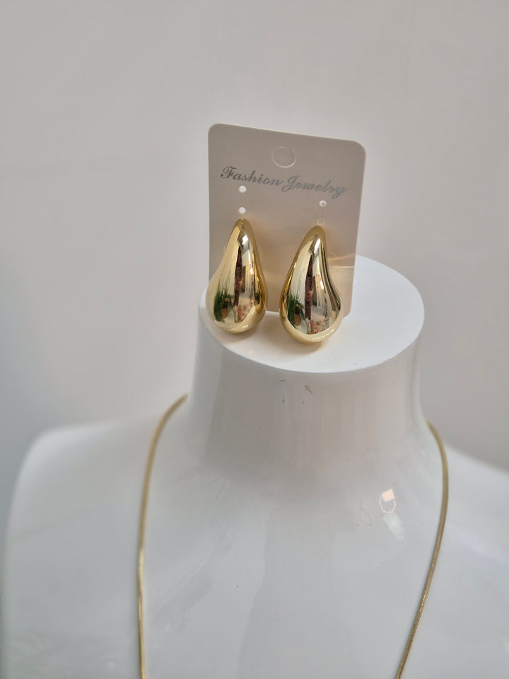 Teardrop Necklace & Earrings Set (Gold Tone)